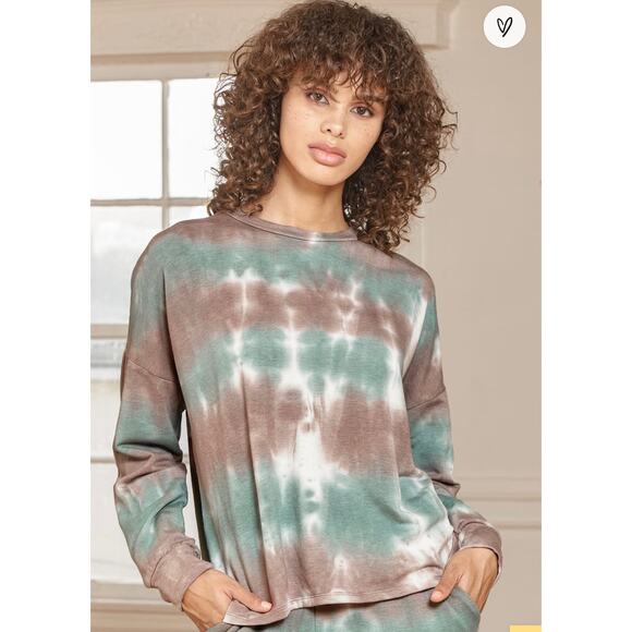 Lulus Womens‎ M Iconic Moves Tie Dye Sweatshirt Brown Green Slouchy Hippie USA - Picture 8 of 9